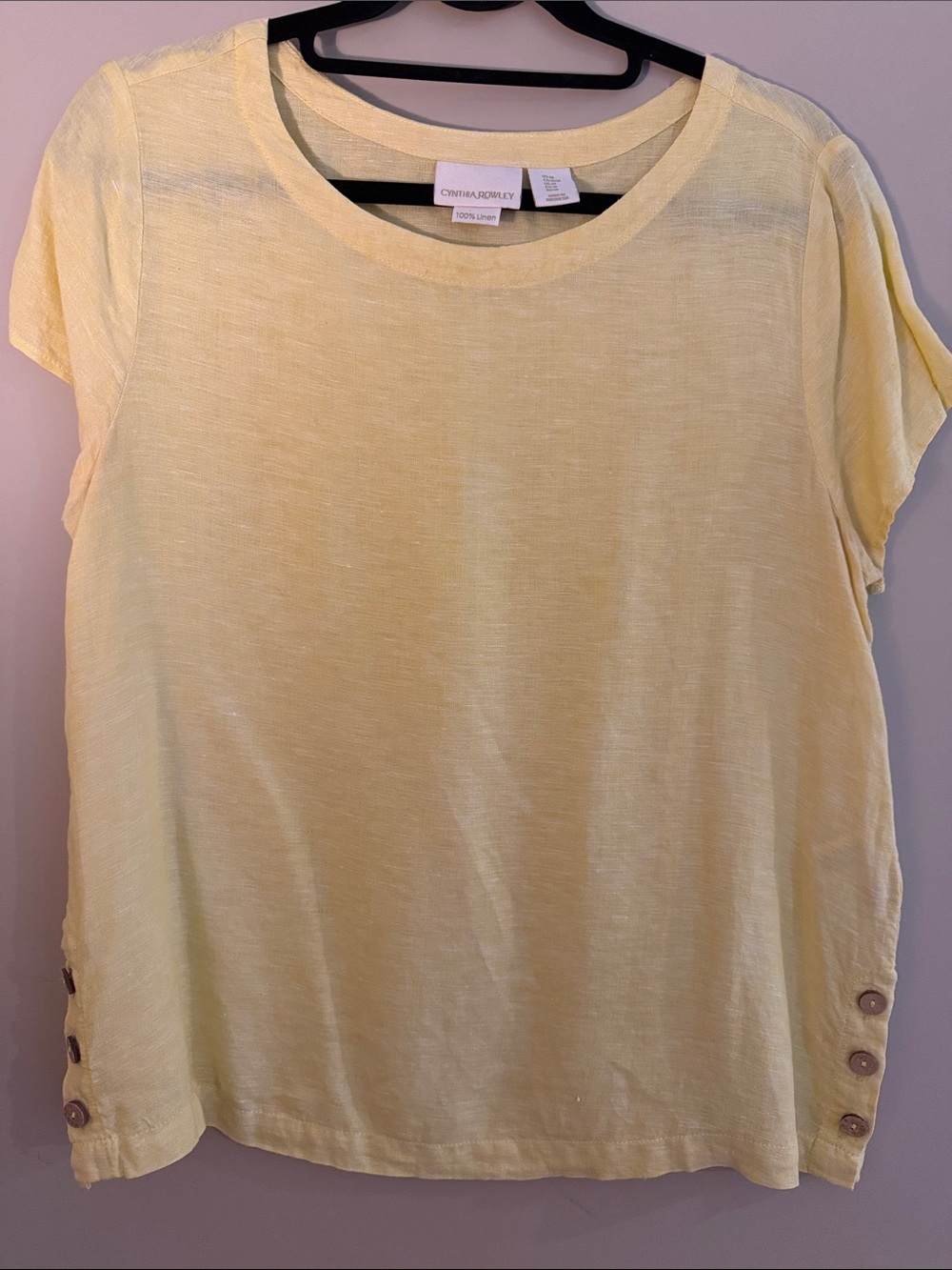 Cynthia Rowley Pale Yellow Short Sleeve Linen-Blend Tee Size medium